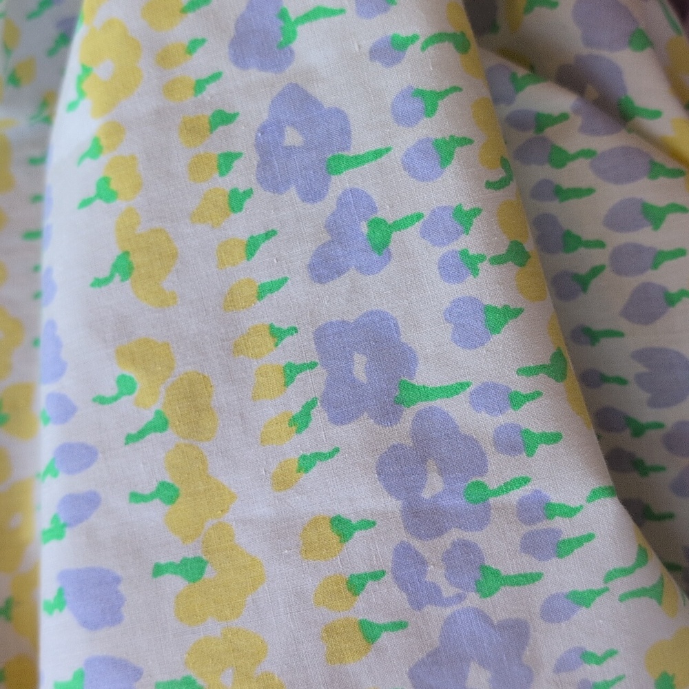 Vintage 80s Full Double Bed Bedskirt Linens Fitted Sheet Floral Yellow Purple